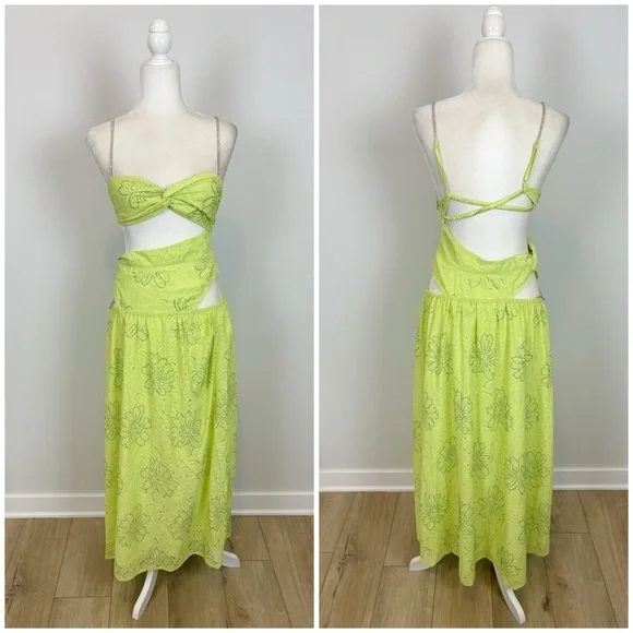 For Love and Lemons Anna Maxi Dress in Green Size M - Picture 2 of 16